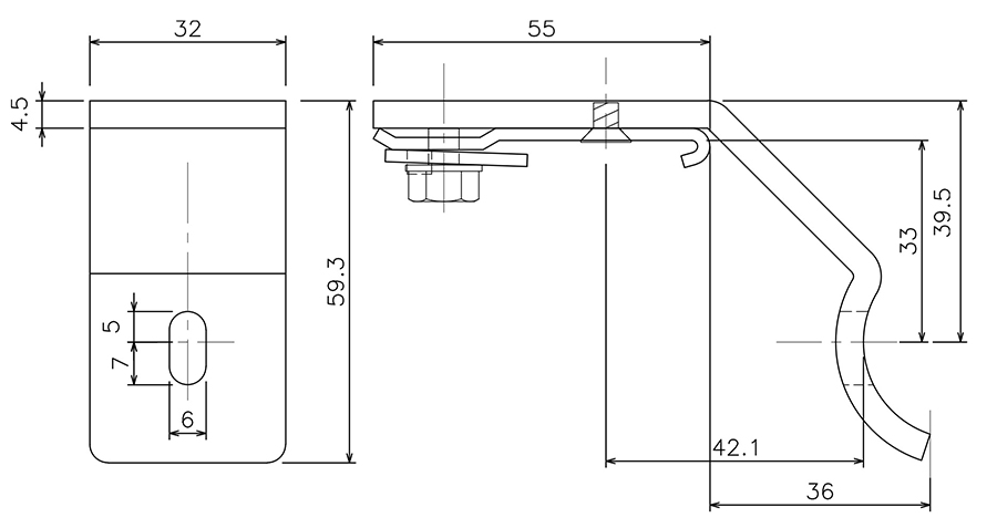 D30パイプ用ブラケット32φ用の図面