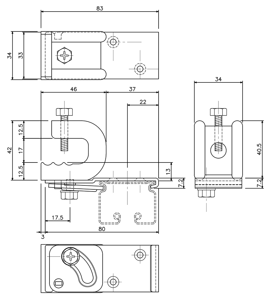 D40クリップ付天井ブラケット Aタイプの図面