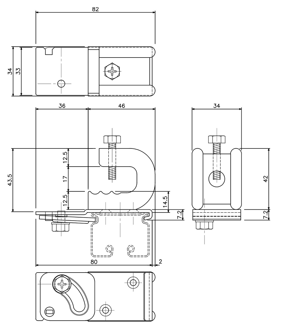 D40クリップ付天井ブラケット Bタイプの図面