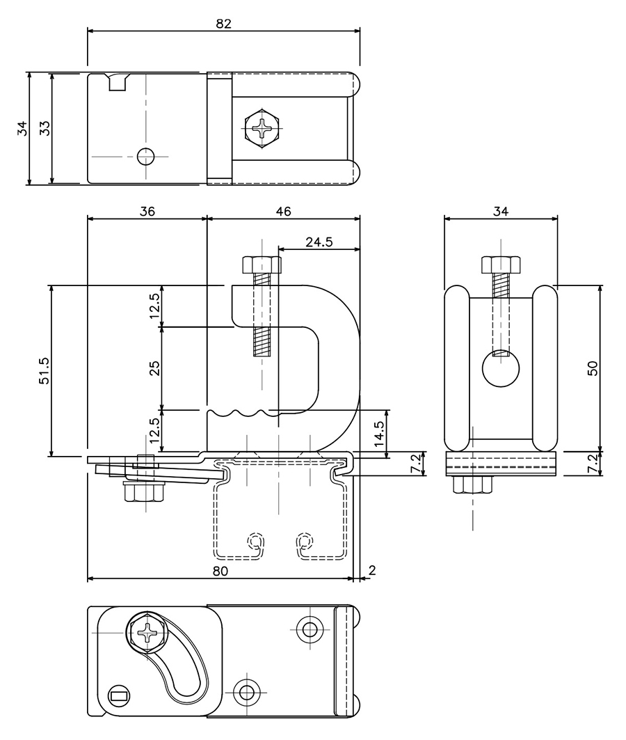 D40クリップ付天井ブラケット BWタイプの図面