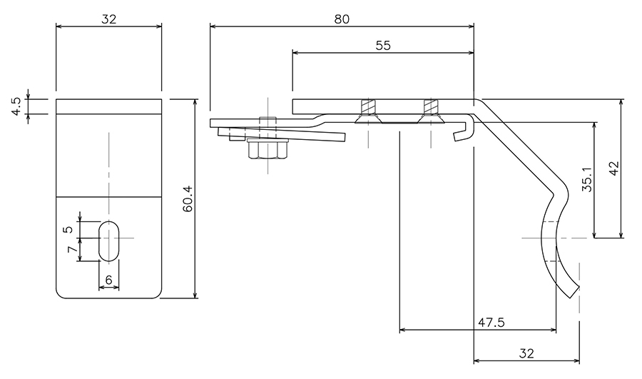 D40パイプ用ブラケット 38φ用の図面