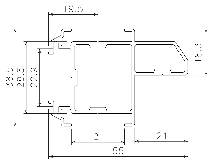 間仕切サイドポール【押えバータイプ】の図面