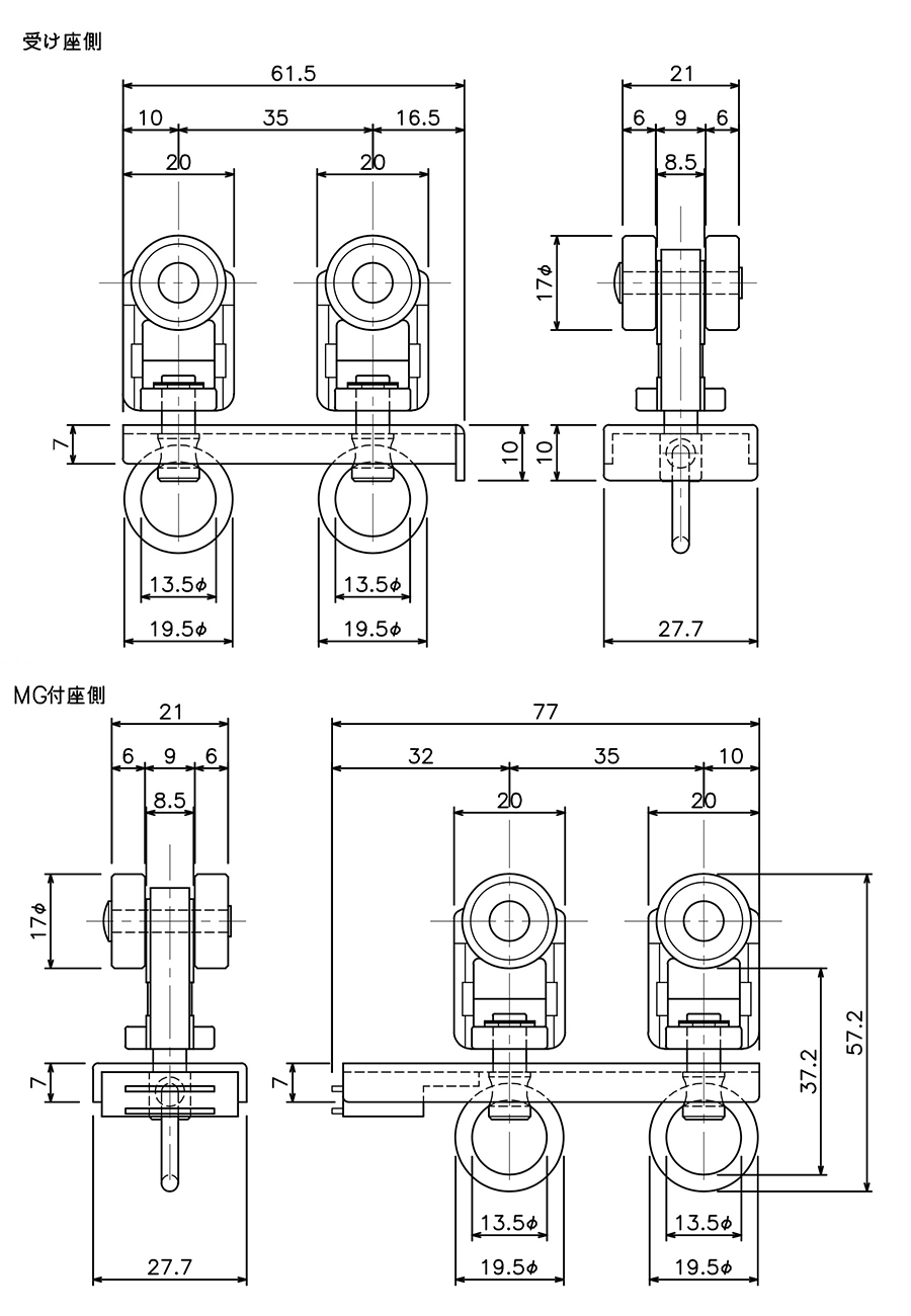 D40マグネットランナーAタイプ(両開)の図面
