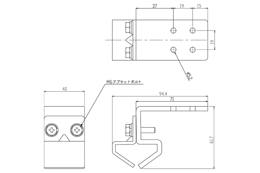 キャリー天井先付Sブラケットの図面