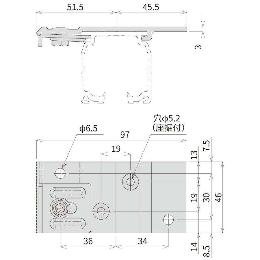 SG天井後付Sブラケットの図面