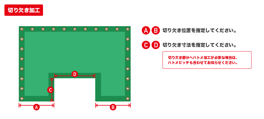 ネット(メッシュ)の切り欠き加工