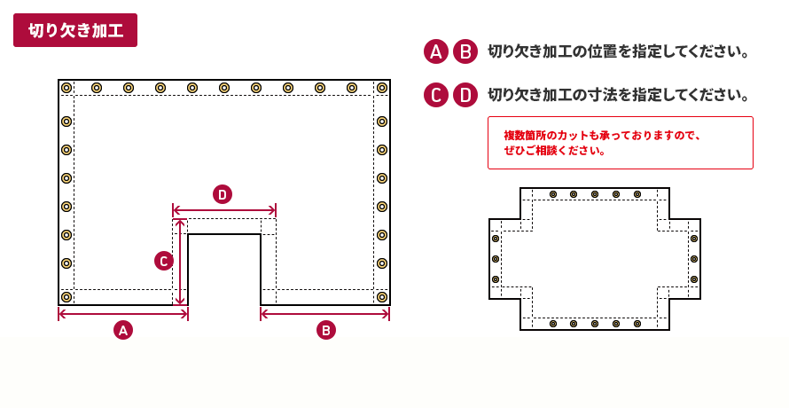 テントシートの切り欠き加工
