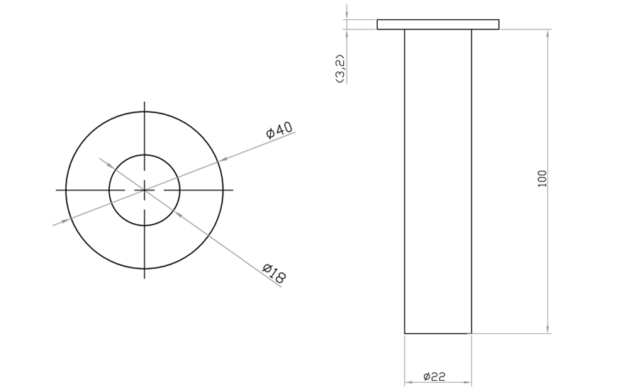落し受座 16Φ用ロングの図面