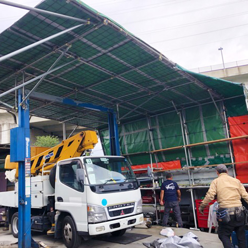 大阪府交野市のエステル帆布製雨よけシート施工・製作事例