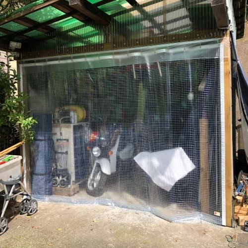 神奈川県横須賀市の糸入り透明ビニールカーテン(ガレージ)の施工・製作事例