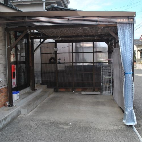 石川県七尾市の糸入り透明ビニールカーテン (カーポート)の施工・製作事例