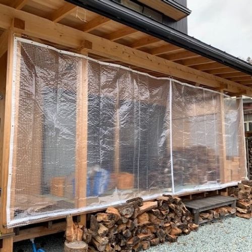 山形県南陽市の糸入り透明ビニールカーテン (木材置き場)の施工・製作事例
