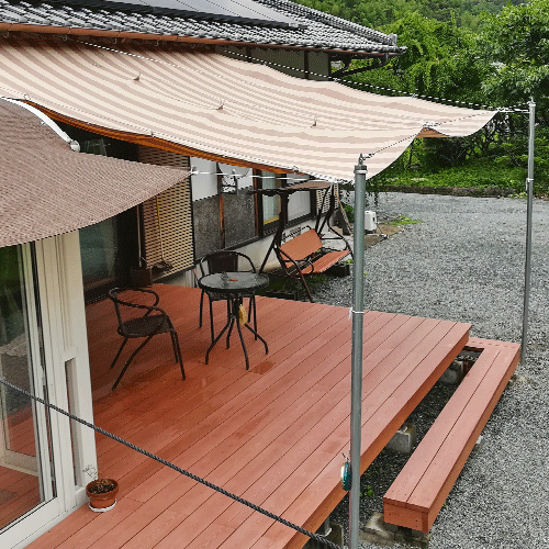 熊本県宇城市の日よけテント(ウッドデッキ)の施工・製作事例
