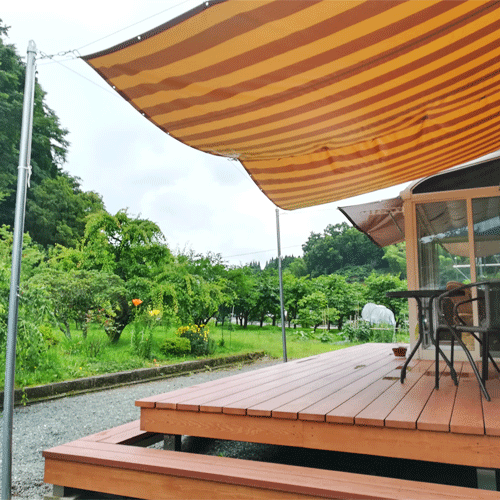熊本県宇城市の日よけテント(ウッドデッキ)の施工・製作事例