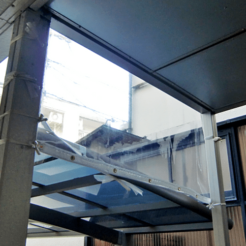 京都府京都市の透明ビニールカーテン(屋外踊り場)の施工・製作事例