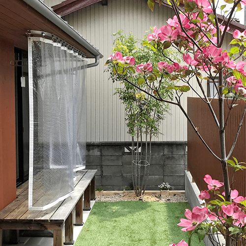 滋賀県彦根市の糸入り透明ビニールカーテン(縁側雨除け)の施工・製作事例