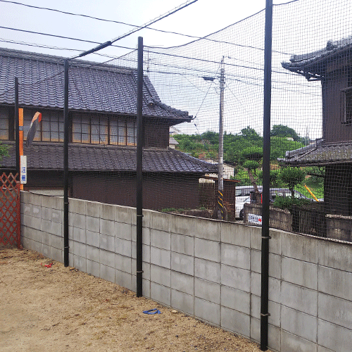 広島県福山市の防球ネット(少年野球練習用)の施工・製作事例