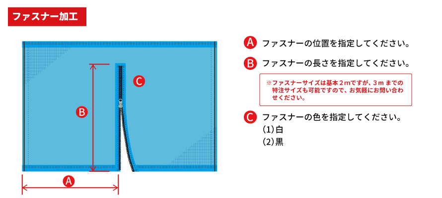 ネット(農業用)のファスナー加工