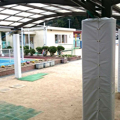 広島県府中市のターポリン製養生ビニールカバーの施工・製作事例