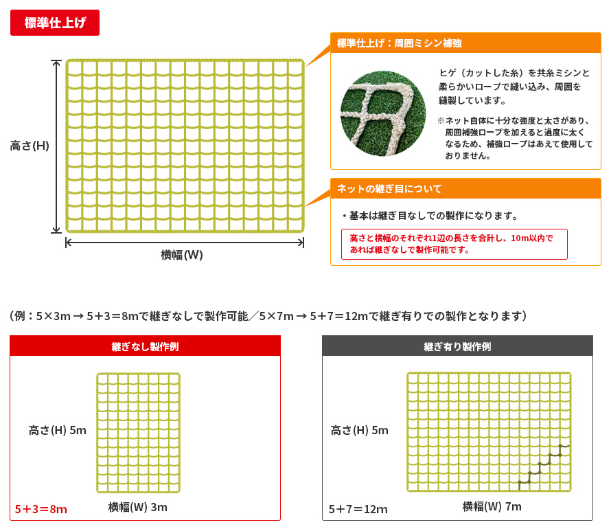 落下防止・デザインネットの標準仕上げ